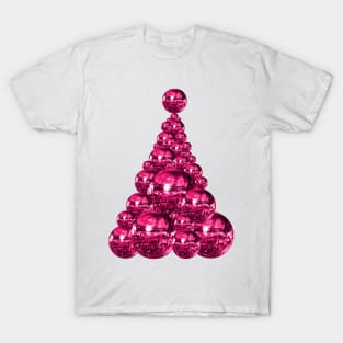 70s Pink Magenta Disco Ball Christmas Tree T-Shirt